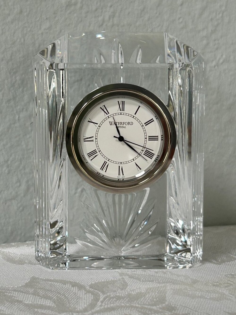 Vintage Waterford Ireland Crystal Colonnade 4” Desk Clock Paperweight Working